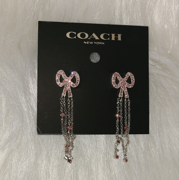 Coach Swarovski Crystals Chains Silver Pave Bow Earrings - Picture 5 of 6